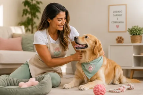 Babá Pet cuidando de um cão em ambiente doméstico